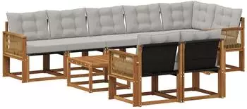 vidaXL Outdoor-Sofagarnitur 9-tlg. natur und hellgrau (3382051)