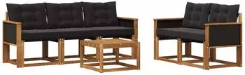 vidaXL Outdoor-Sofagarnitur mit Kissen 6-tlg., natur und schwarz (3381768)