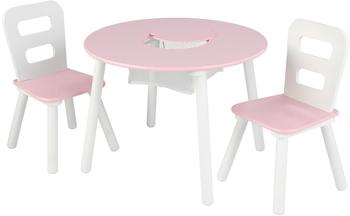 KidKraft Runder Aufbewahrungstisch mit 2 Stühlen weiß/rosa (26165)