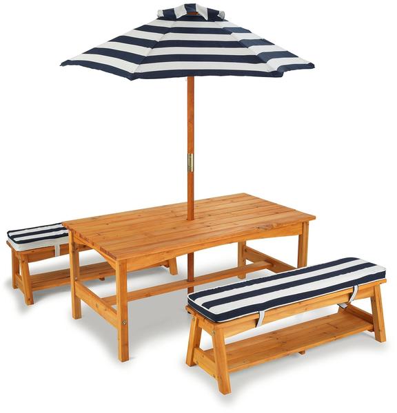KidKraft Gartentisch und Bänke mit Sitzkissen und Sonnenschirm (00106)