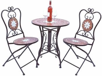 DanDiBo Ambiente Sitzgruppe Merano 12001-2 Gartentisch + 2 Stk. Gartenstuhl aus Metall Mosaik Tisch + 2x Stuhl