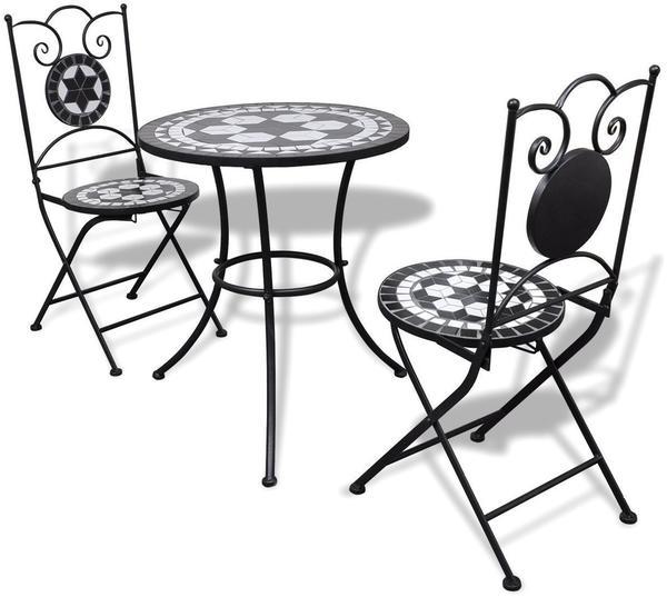 vidaXL Garten Bistro-Set Mosaik Stühle Tisch 60cm schwarz weiß (271772)