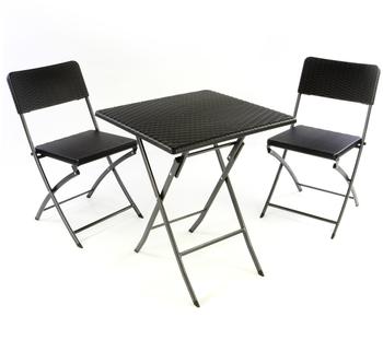 Nexos 3er Set Garnitur Tischset mit 2 Stühlen Balkonset Rattan-Optik schwarz Bistroset