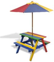 Vidaxl - Kinder-picknicktisch Mit B&auml;nken & Sonnenschirm Mehrfarbig Holz