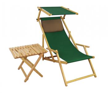 Erst-Holz Liegestuhl grün Gartenliege Strandliege Sonnendach Tisch Gartenmöbel Holz Deckchair 10-304 N S T KD