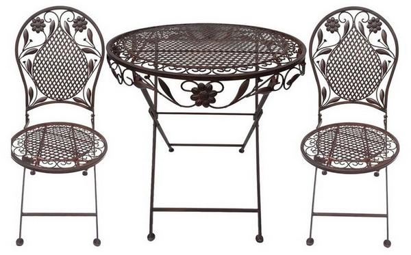 LINDER EXCLUSIV LEX Terrassen Set aus Eisen bestehend aus 1 Tisch und 2 Stühle in Antik Braun