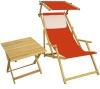 Erst-Holz Liegestuhl terracotta Gartenliege Strandliege Sonnendach Tisch Kissen Buche hell 10-309 N S T KH