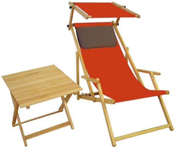 Erst-Holz Liegestuhl terracotta Gartenliege Strandliege Sonnendach Tisch Kissen Buche hell 10-309 N S T KD