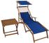 Erst-Holz Sonnenliege blau Strandliege Holzliege Buche Fußteil Sonnendach Tisch Kissen 10-307 FST KH