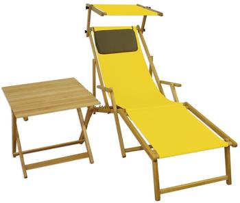 Erst-Holz Liegestuhl gelb Fußteil Sonnendach Kissen Tisch Gartenliege Holz Sonnenliege Buche 10-302 N F S T KD