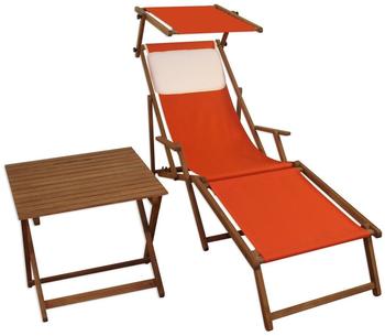 Erst-Holz Sonnenliege terracotta Strandliege Holzliege Buche Fußteil Sonnendach Tisch Kissen 10-309 FST KH