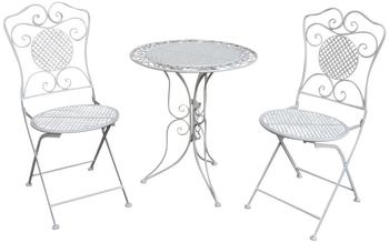 aubaho Gartenset Tisch + 2 Stühle Eisen Antik-Stil Gartengarnitur Bistroset weiß Metall