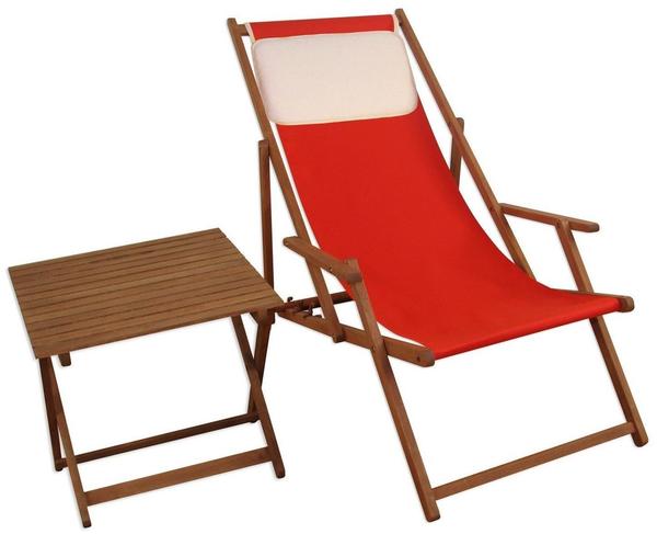 Erst-Holz Liegestuhl Gartenliege rot Kissen Tisch Deckchair Buche Sonnenliege Sonnenstuhl 10-308 T KH