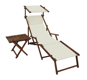 Erst-Holz Liegestuhl weiß Fußteil Sonnendach Kissen Tisch Gartenliege Holz Sonnenliege 10-303 F S T KH
