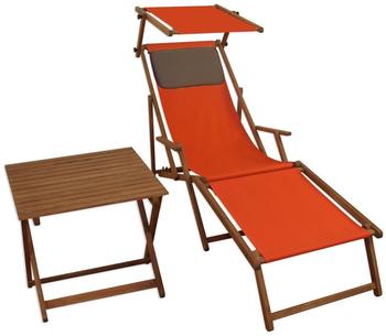 Erst-Holz Sonnenliege terracotta Strandliege Holzliege Buche Fußteil Sonnendach Tisch Kissen 10-309 FST KD