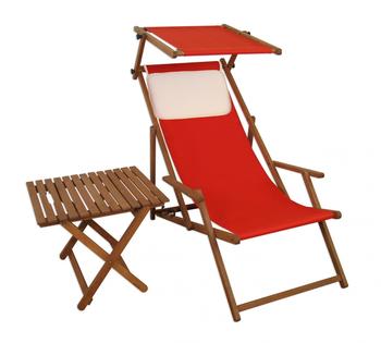 Erst-Holz Strandstuhl rot Sonnenliege Gartenliege Buche dunkel Sonnendach Tisch Kissen 10-308 S T KH