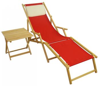 Erst-Holz Gartenliege Liegestuhl Fußteil Tisch Kissen Deckchair Holz Sonnenliege rot 10-308 N F T KH