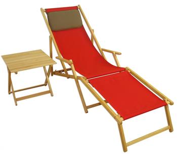 Erst-Holz Gartenliege Liegestuhl Fußteil Tisch Kissen Deckchair Holz Sonnenliege rot 10-308 N F T KD