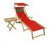 Erst-Holz Relaxliege rot Gartenliege Strandliege Fußteil Kissen Sonnendach Tisch hell 10-308 N FST KD