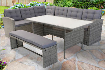 Outflexx Essgarnitur Set hellgrau meliert/grau Polyrattan/Polyester 145x79cm 3 tlg. Anthrazit (PD1813)