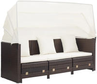 vidaXL Ausziehbares 3-Sitzer-Schlafsofa mit Dach Poly Rattan Braun