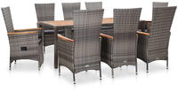vidaXL 9-tlg. Garten-Essgruppe mit Auflagen Poly Rattan Grau