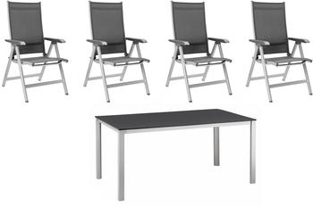 Kettler Kettalux-Plus Dining-Tisch silber/anthrazit 160x95cm 4 Multipositionssessel BasicPlus