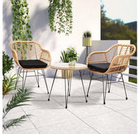 Gartenm&ouml;bel Tisch 2 St&uuml;hle Auflagen Rattan-optik 3-teilig Sicherheitsglas