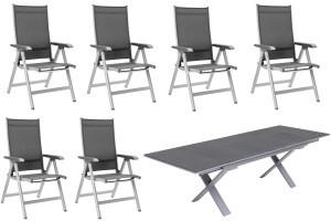 Kettler Basic Plus Esstischgruppe silber/anthrazit 180/280x100cm 6 Sessel