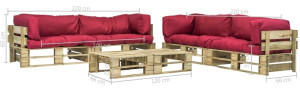 vidaXL 6-tlg. Lounge-Set Paletten rote Auflagen Holz (275328)