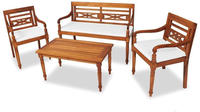 vidaXL 4-tlg. Garten-Lounge-Set mit Auflagen Massivholz Teak