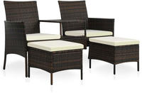 vidaXL 2-Sitzer-Gartensofa mit Tisch & Hocker Poly Rattan Braun
