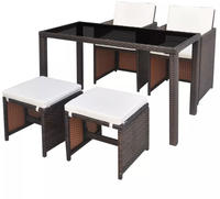 vidaXL 5-tlg. Garten-Essgruppe mit Auflagen Poly Rattan Braun
