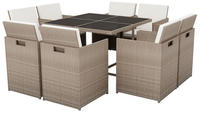 vidaXL 9-tlg. Garten-Essgruppe mit Auflagen Poly Rattan Beige