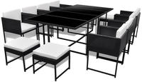 vidaXL 13-tlg. Garten-Essgruppe mit Auflagen Poly Rattan Schwarz