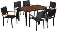 vidaXL 7-tlg. Garten-Essgruppe Poly Rattan Akazie Massivholz Schwarz