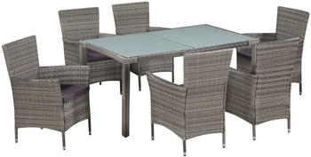 vidaXL Garten-Essgruppe 13-tlg. Poly Rattan/Glas grau (44071)