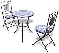 vidaXL 3-tlg. Bistro-Set Keramikfliesen Blau und Wei&szlig;