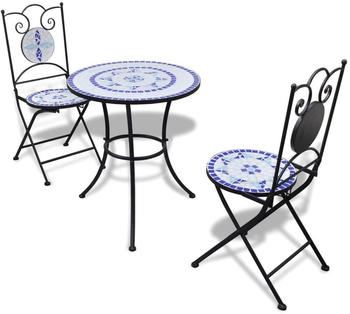 vidaXL Garten Bistro-Set Mosaik Stühle Tisch 60cm blau weiß (271771)
