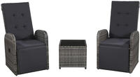 vidaXL 3-tlg. Bistro-Set mit Auflagen Poly Rattan Grau