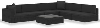 vidaXL 7-tlg. Lounge-Set schwarz mit Auflagen Poly Rattan (47256)