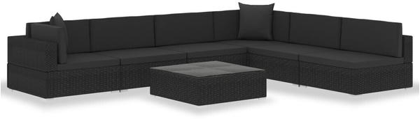 vidaXL 7-tlg. Lounge-Set schwarz mit Auflagen Poly Rattan (47256)