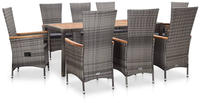 vidaXL 9-tlg. Garten-Essgruppe mit Auflagen Poly Rattan Grau