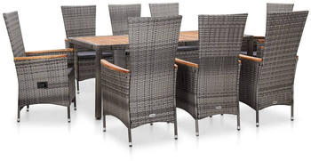 vidaXL 9-tlg. Garten-Essgruppe mit Auflagen Poly Rattan grau (46041)