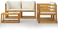 vidaXL 5-tlg. Garten-Lounge-Set mit Auflagen Creme Massivholz Akazie