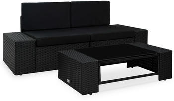 vidaXL 3-tlg. Lounge-Set Polyrattan schwarz (49507)