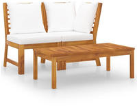 vidaXL 3-tlg. Garten-Lounge-Set mit Creme Kissen Akazie Massivholz