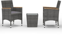 vidaXL 3-tlg. Bistro-Set Poly Rattan und Hartglas Grau