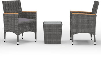 vidaXL 3-tlg. Bistro-Set Polyrattan / Hartglas grau (3058365)