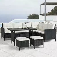 Polyrattan Lounge Manacor &ndash; Gartenlounge Mit Sofa, Tisch, 2 Hocker & Kissen &ndash;